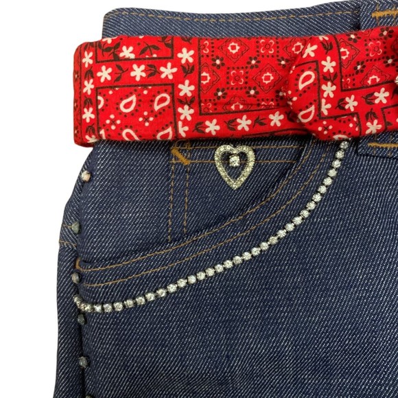 Vintage Rhinestones Embellished Belted Straight Jeans High Rise Size 28 Dolly - Picture 5 of 13